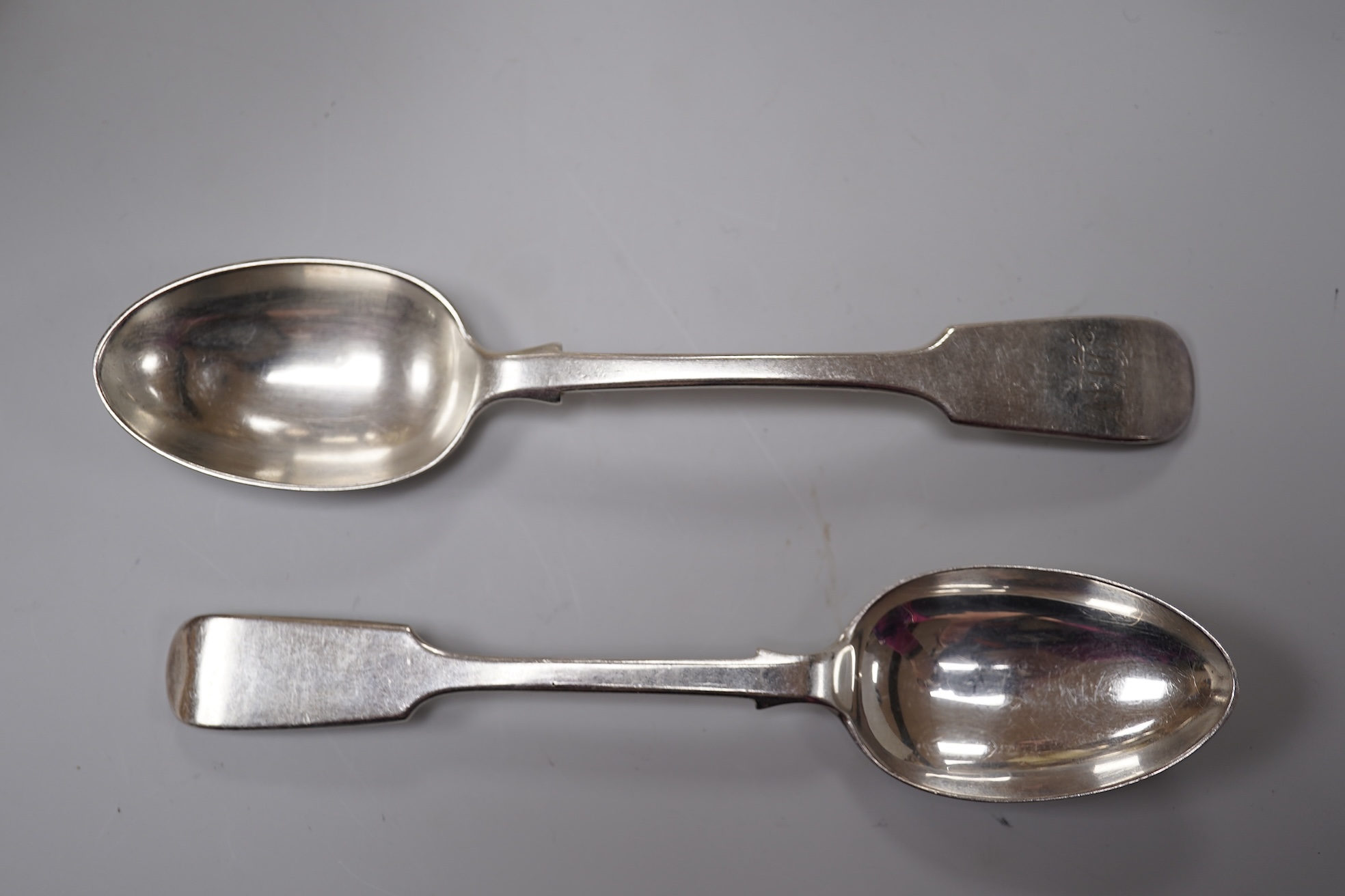 A George V silver christening mug, George Howson, Sheffield, 1934, height 77mm, together with one other silver mug, a small silver two handled cup, a silver salt and a small quantity of assorted silver flatware, 22.7oz.